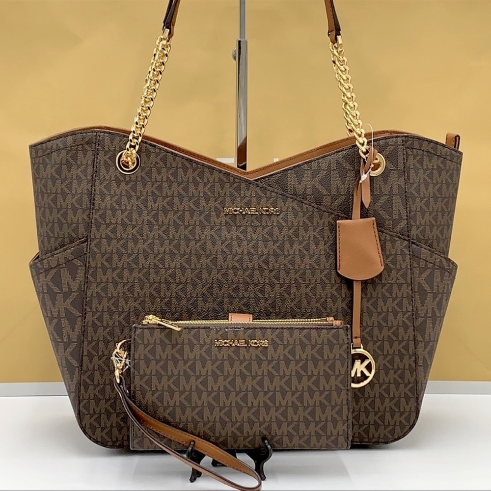 MICHAEL KORS LG XCHAIN SHOULDER TOTE & WALLET-WRISTLET-PHONE CASE 2 pieces SET - Picture 3 of 16